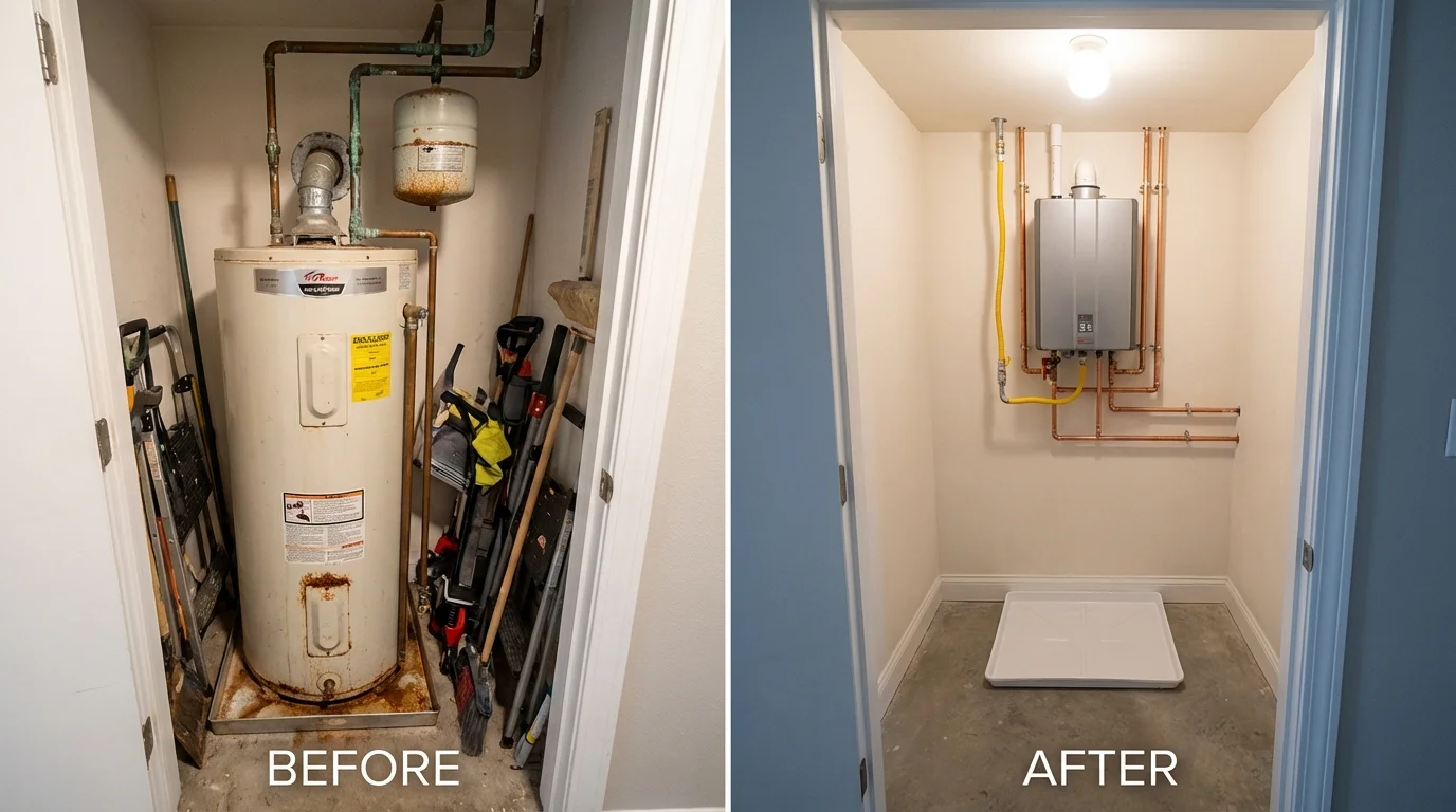 Tank water heater versus wall-mounted tankless unit comparison for Rio, WI homeowners